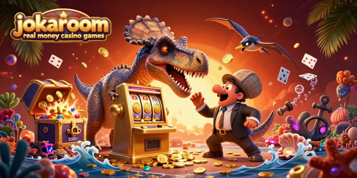 Experience the excitement of jokaroom real money casino games in a vibrant 3D illustration, showcasing thrilling jackpot action.