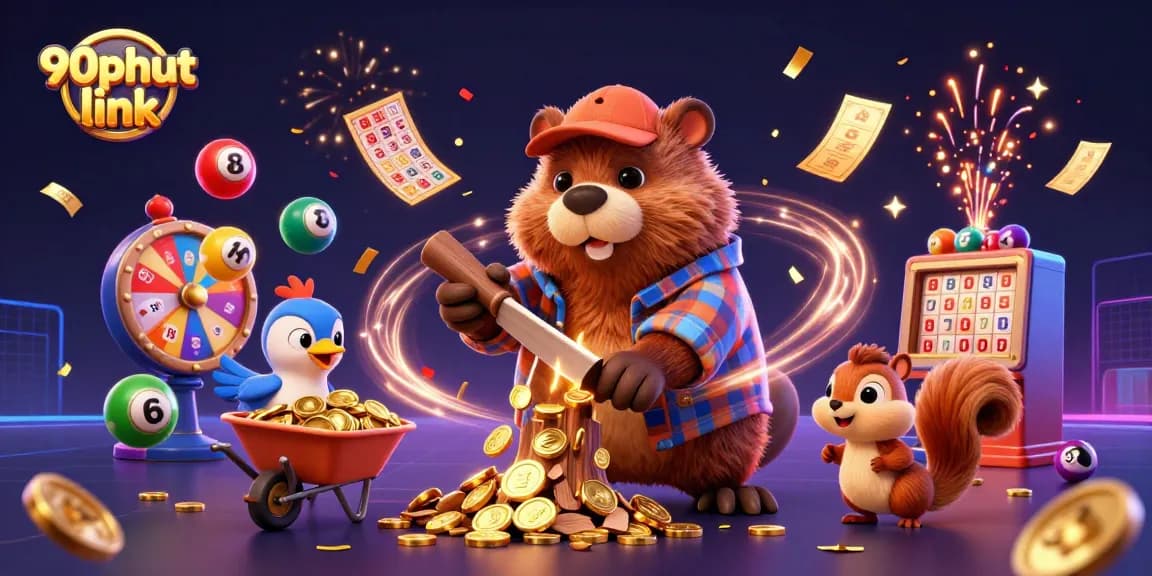 Engage with 90phut link as a beaver collects golden coins in a dynamic gambling scene.