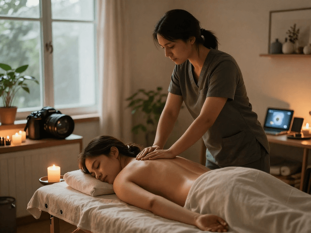 중랑구출장마사지 session providing relaxation and wellness in a cozy home.