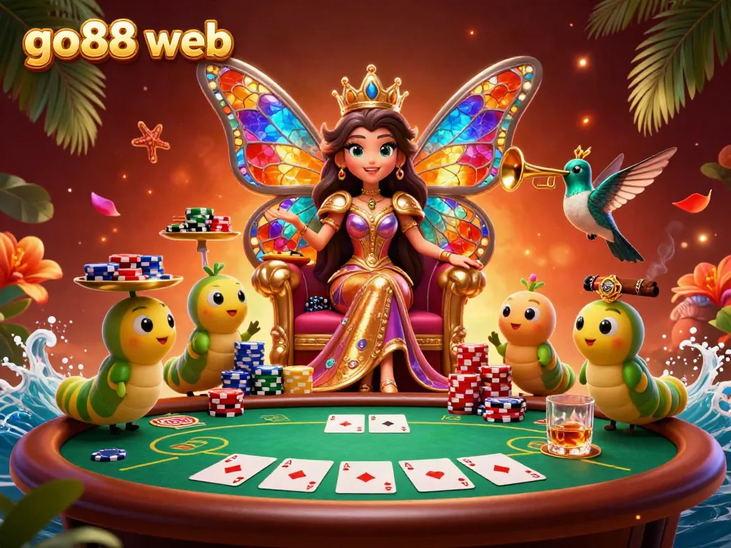 Experience the vibrant go88 web showcasing a dynamic scene filled with poker action and colorful characters.