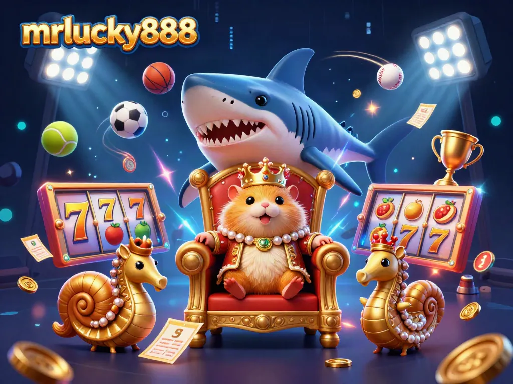 Experience thrilling gameplay with mrlucky888’s vibrant casino scene showcasing the golden hamster king and dynamic slot elements.