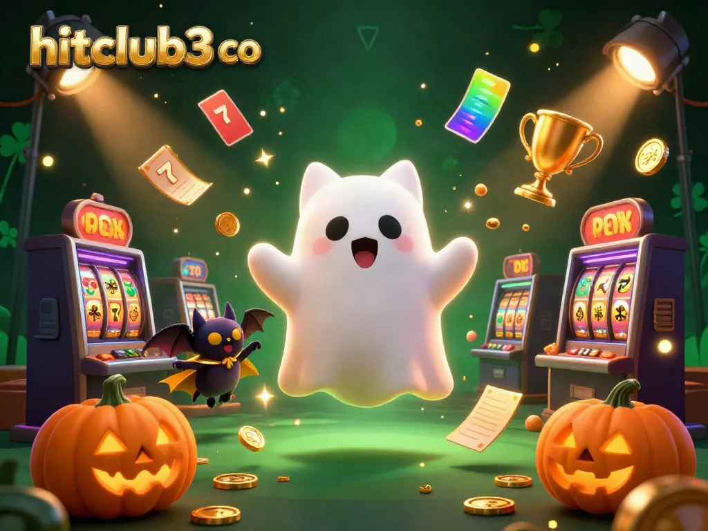 Engage with the thrilling atmosphere of hitclub3 co featuring a ghost cat, vampire bat, and glowing casino elements.