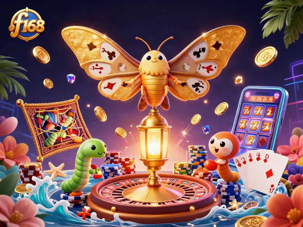 Play f 168 with vibrant casino elements in a dynamic, illustrated scene featuring cards and coins.