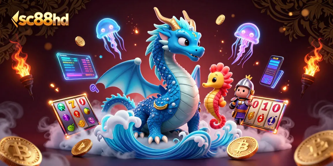 Experience thrilling wins at sc88hd with a vibrant underwater casino scene featuring a dragon and slot reels.