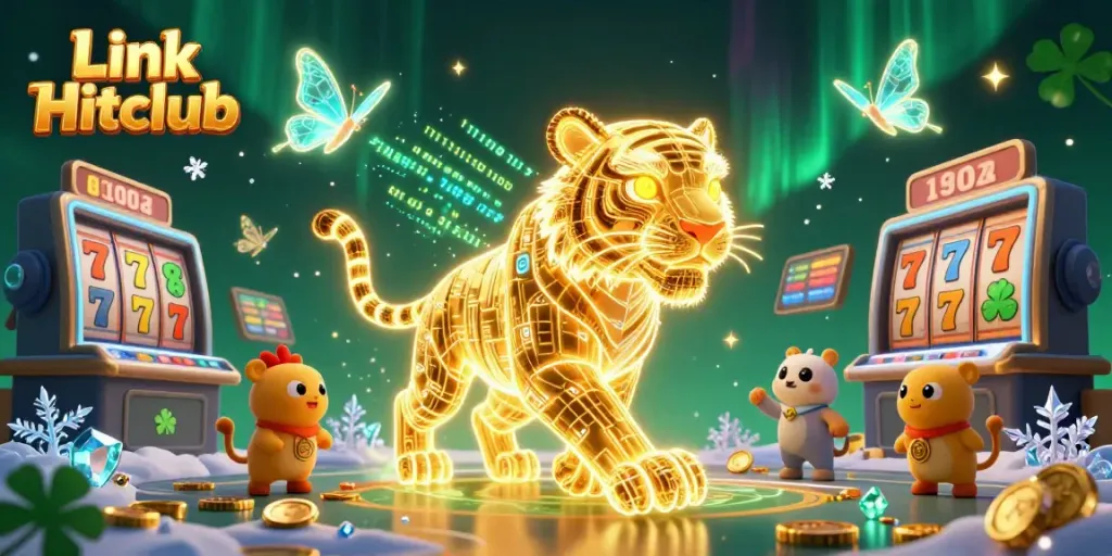 Experience thrilling gameplay with Link Hitclub in a vibrant digital casino landscape featuring a golden tiger.