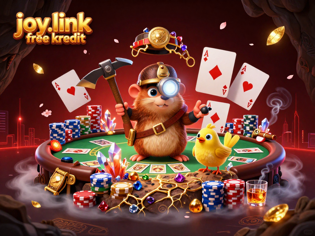 Engage in thrilling action with joy.link free kredit as the treasure hunter mole and canary explore a vibrant casino scene.