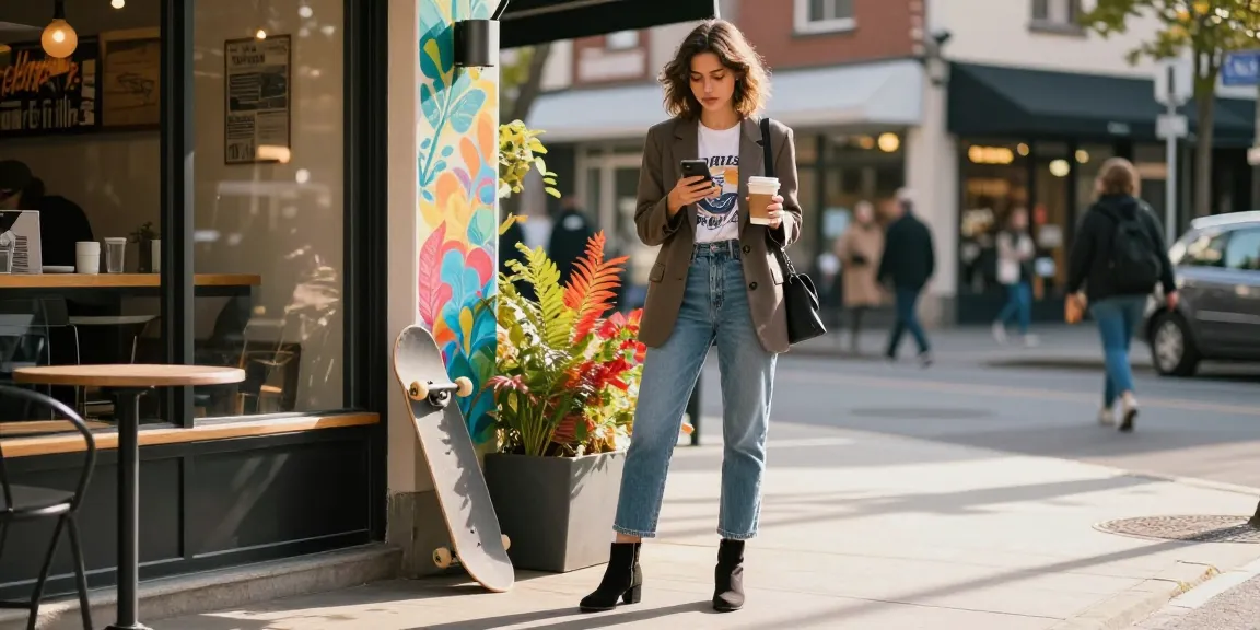 Stylish urban woman enjoying coffee and fashion at https://www.sukan8a.com/.